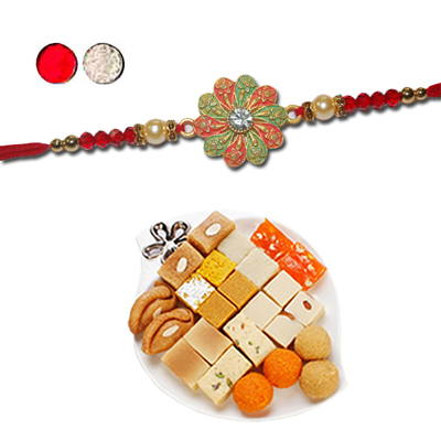 "Rakhi - ZR-5240 A  (Single Rakhi), 500gms of Assorted Sweets - Click here to View more details about this Product